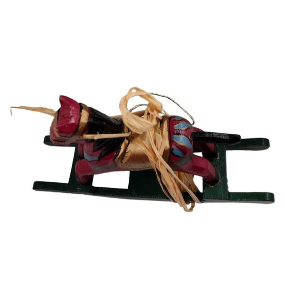 VTG Christmas Rocking Horse Ornament Carved Wood Hand Painted Holiday Seinfeld - Picture 5 of 8